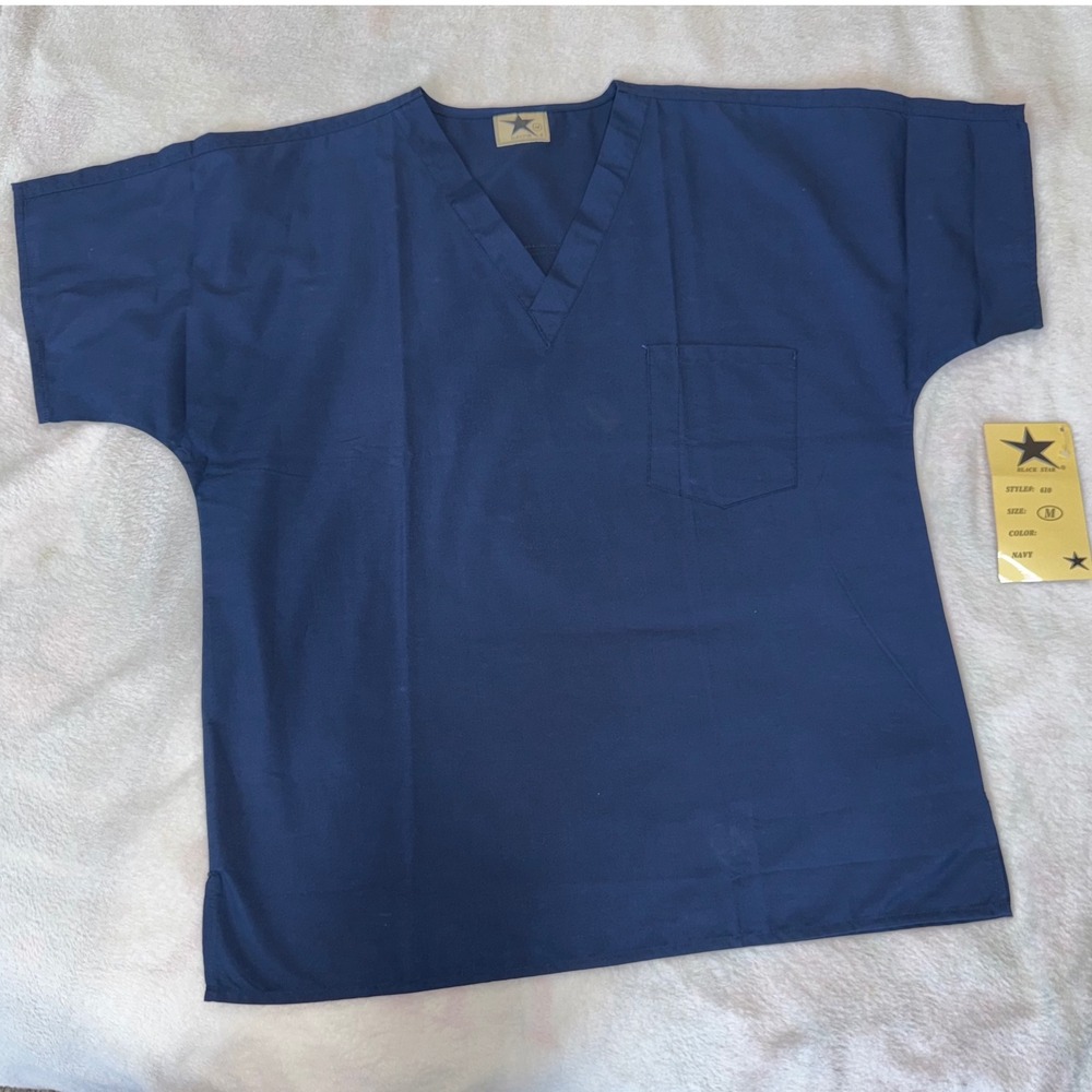 Black Star 610 Navy Blue Scrub Top Unisex Medium V-Neck Short Sleeve Pocket NEW
